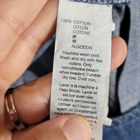 GAP Women's Blue 100% Cotton Drawstring Waist Roll Tab Long Sleeve Romper Sz XS - Picture 10 of 13